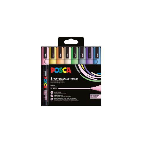 Illustration de : Set 8 marqueurs PC5M pointe conique moyenne couleurs pastel - Posca