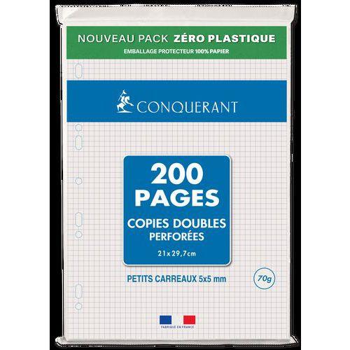 Illustration de : Etui 50 copies doubles 200 pages 70g A4 perforées 5x5 - Conquerant