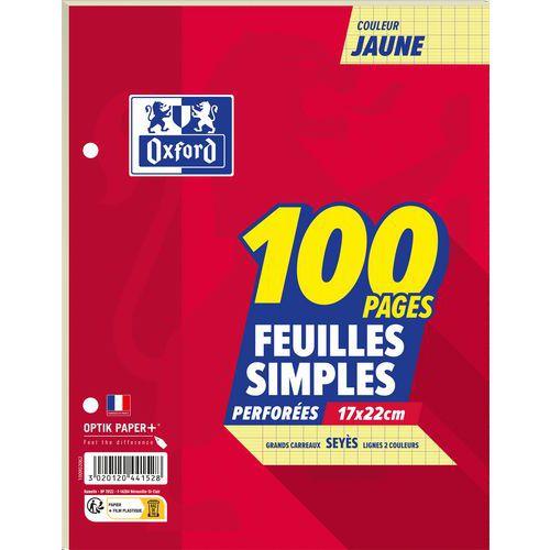 Feuillet recharge classeurs 100 pages 80g 17x22 cm seyes - jaune (Etui de 50) thumbnail image 1