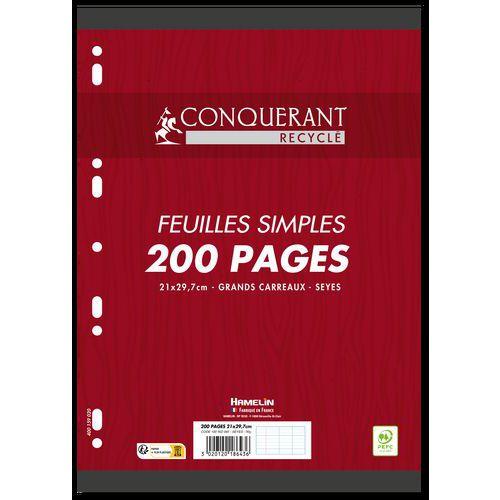Illustration de : Paquet 100 feuillets simples 90g papier 100% recyclé - Conquerant
