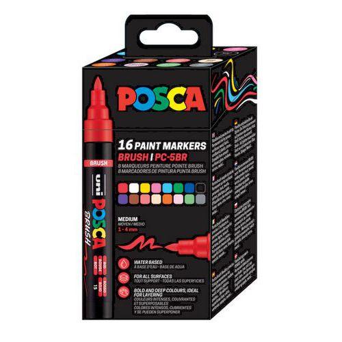 Illustration de : Set 16 marqueurs brush couleurs assorties - Posca