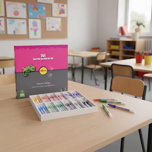 Illustration de : Schoolpack 144 feutres dessin pointe large - Pichon