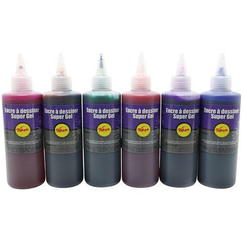 Illustration de : Lot de 6 flacons 200 ml encre à dessiner gel lot 2 - Pichon