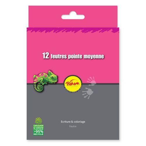 Illustration de : Pochette 12 feutres assortis pointe moyenne 2,7 mm - Pichon