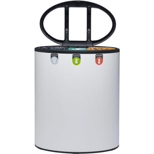 Illustration de : Poubelle tri sélectif Lune Binc 3 flux - couvercle ouvert
