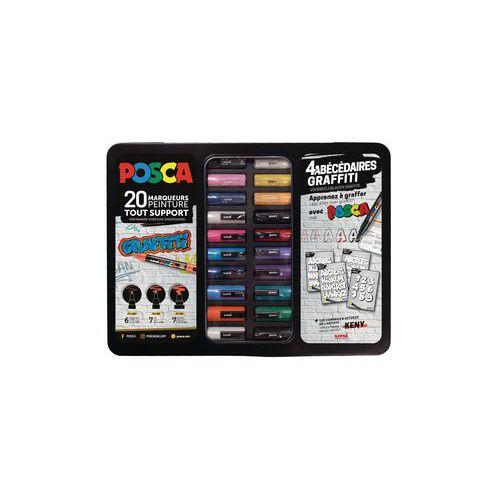Illustration de : Coffret 20 markers thème Graffiti - Posca