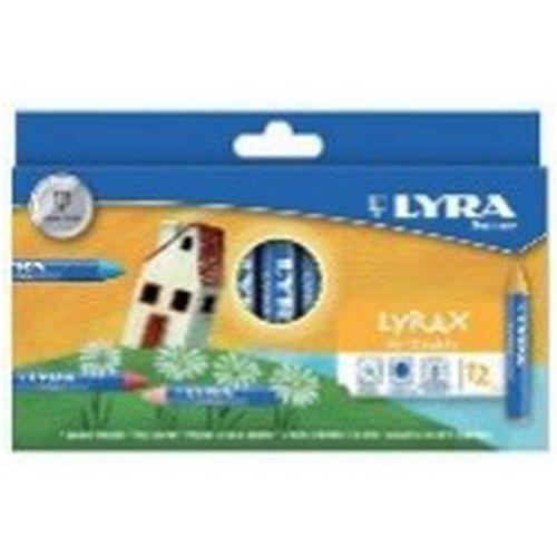 Illustration de : Boîte 12 craies cire triangulaire Ø14mm longueur 9cm - Lyra