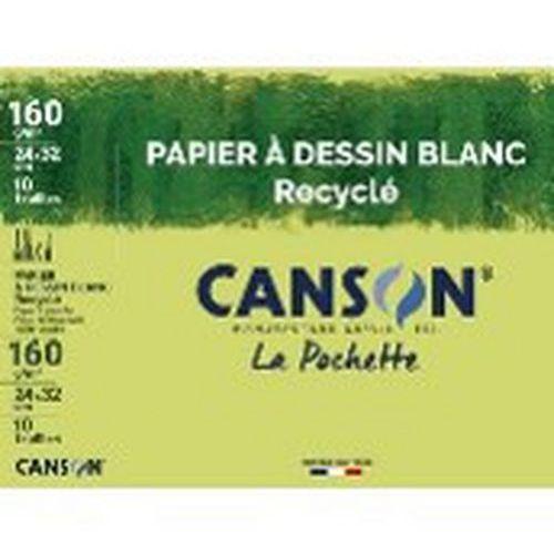 Illustration de : Pochette 10 feuilles blanc canson 24 x 32 cm 160 g - Recyclé - Canson