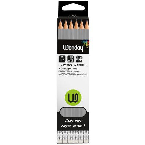 Illustration de : Crayon noir graphite HB embout gomme - Wonday