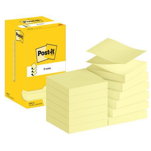 Illustration de : Bloc 100 feuilles Z-notes jaune 76 x 76 mm - Post-it