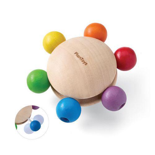 Illustration de : Hochet en bois 6 perles colorées à tirer - Plan Toys
