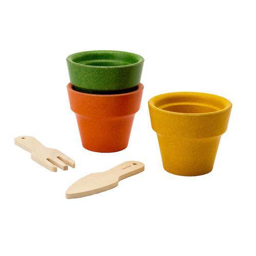 Illustration de : Lot de 3 pots et accessoires du potager - Plan Toys