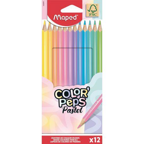 Illustration de : Etui carton 12 crayons de couleur pastel Ccolor'peps - Maped