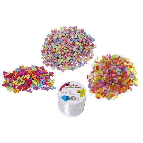 Illustration de : Schoolpack 3000 perles bracelets + 50 m fil nylon Ø1 mm - O-Color