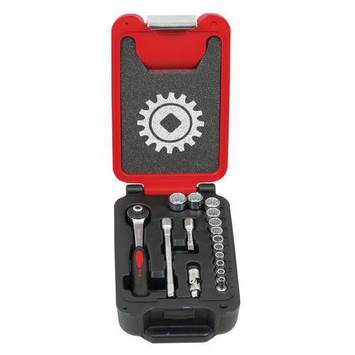 Illustration de : Coffret box 1/4'' 16 pièces 12 pans cliquet rond