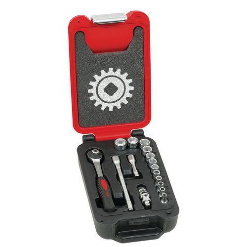 Illustration de : Coffret box 1/4'' 16 pièces 6 pans cliquet rond