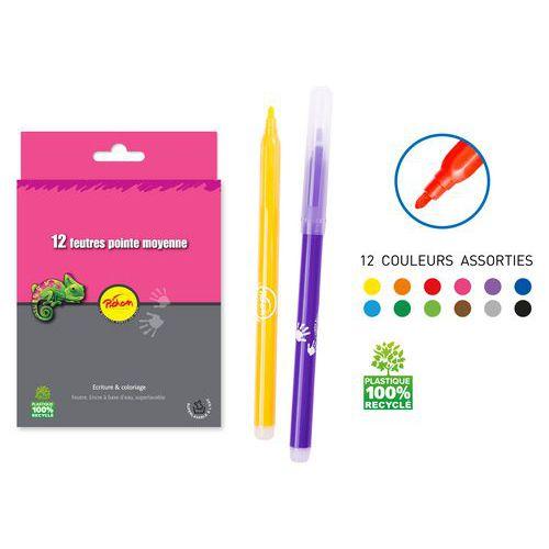 Illustration de : Pochette 12 feutres assortis pointe moyenne 2,7 mm - Pichon