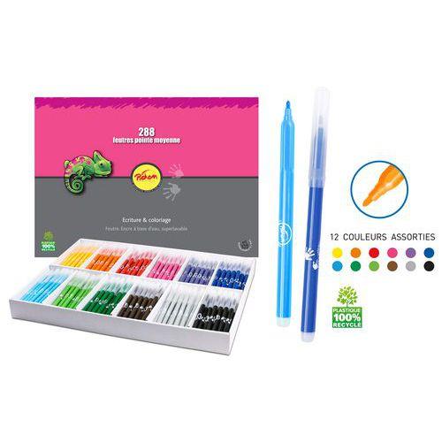 Illustration de : Schoolpack 288 feutres assortis pointe moyenne 2,7 mm - Pichon