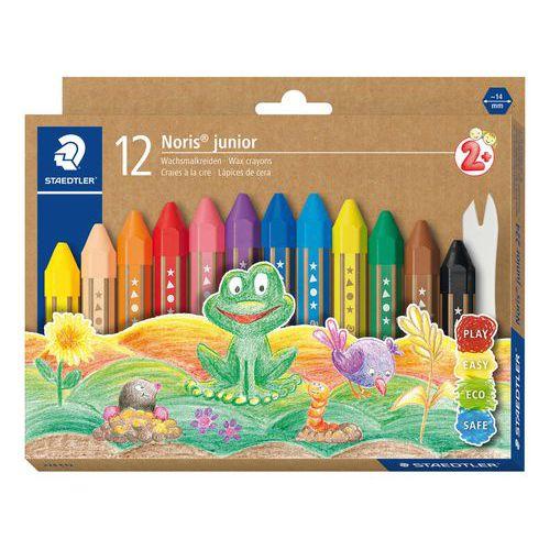 Illustration de : Etui de 12 craies a la cire noris junior - Staedtler