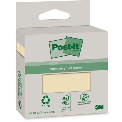 Illustration de : Bloc 100 feuilles recyclées 76 x76 mm couleur jaune pastel - Post-it