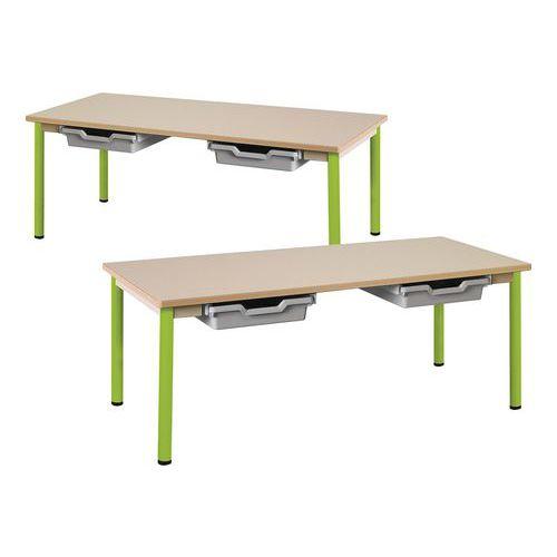 Illustration de : Table fixe Chloé plateau rectangle beige casier 4 pieds- Mobidecor