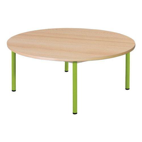 Illustration de : Table fixe Chloé plateau hêtre 4 pieds ronde - Mobidecor