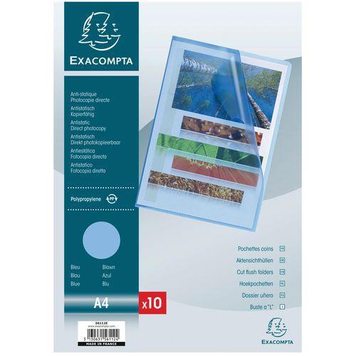 Lot de 10 Sachet 10 pochettes coin PP grainé 12/100e A4 Bleu thumbnail image 1