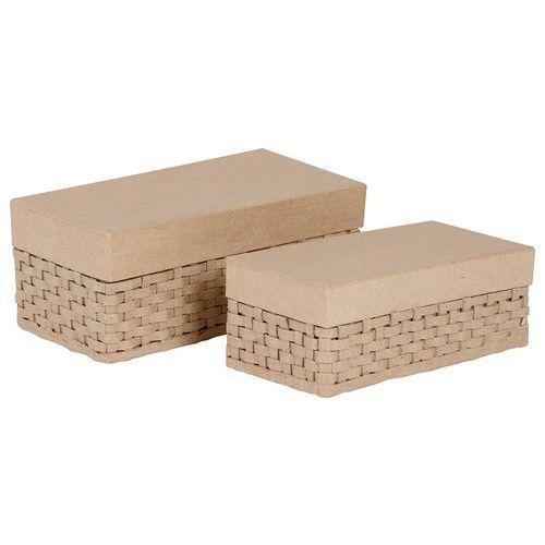 Illustration de : Lot 2 boîtes tressées rectangles en papier mâché à décorer - Décopatch