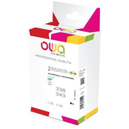 Illustration de : Cartouches d'encre remanufacturées HP 338/343 - Noir, 3 couleurs - Owa