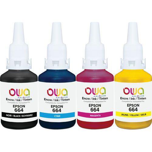 Illustration de : Bouteilles d'encre compatibles Epson 664 - 4 couleurs - Owa