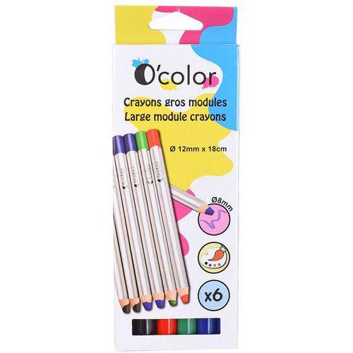 Illustration de : Boîte 6 crayons marqueurs effaçables gros module 3 en 1 - O-Color