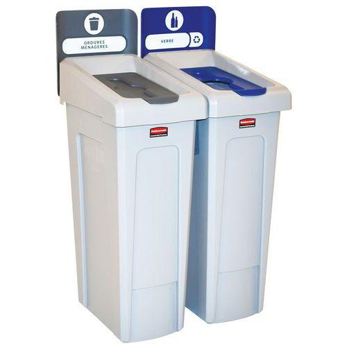 Illustration de : Station de recyclage Slim Jim 174L - Rubbermaid - Etiquette FR