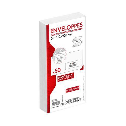 Illustration de : Enveloppes extra blanc 110x220 fenêtre 35x100 80g - Clairefontaine
