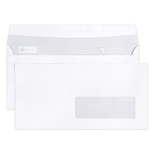 Illustration de : Enveloppes extra blanc 110x220 fenêtre PET 35x100 90g - Clairefontaine