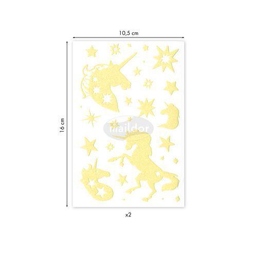 Illustration de : Etui 56 gommettes phospho' stick licornes - Maildor