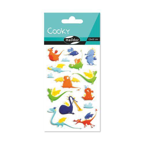 Illustration de : Etui 15 stickers 3d cooky 1 planche dragons - Maildor