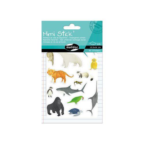 Illustration de : Etui 62 gommettes mimi'stick animaux en voie de disparition - Maildor