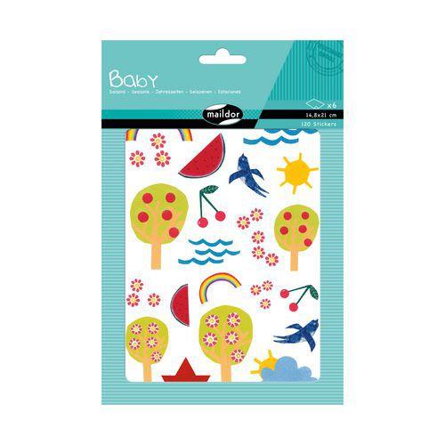 Illustration de : Etui 120 gommettes baby saisons - Maildor