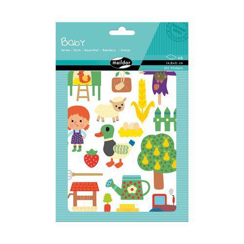 Illustration de : Etui 102 gommettes baby la ferme - Maildor