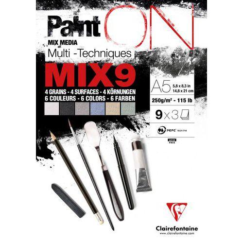 Illustration de : Bloc 27 feuilles PaintON MIX9 250g - Clairefontaine