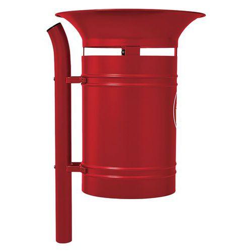 Poubelle Vanoise 40 L sur poteau avec seau - zinc rouge foncé 3004 thumbnail image 1