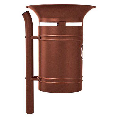 Poubelle Vanoise 40 L sur poteau avec seau - zinc aspect corten thumbnail image 1