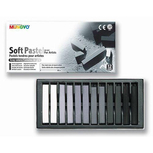 Illustration de : Boîte 12 pastels tendres camaieu de gris 66 mm - Mungyo