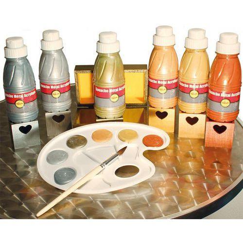 Illustration de : Assortiment de 6 flacons 250 ml gouache métal - Pichon