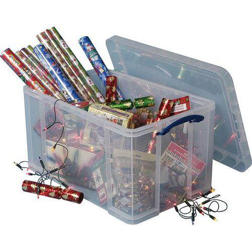 Illustration de : Bac de rangement 84 L avec couvercle incolore. dim : 71x44x38 cm