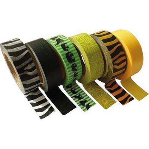 Illustration de : Lot 6 rubans adhésifs en papier de riz imprimes - savane