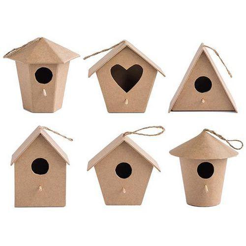 Illustration de : Lot 6 nichoirs carton à décorer 100x85mm form assorties