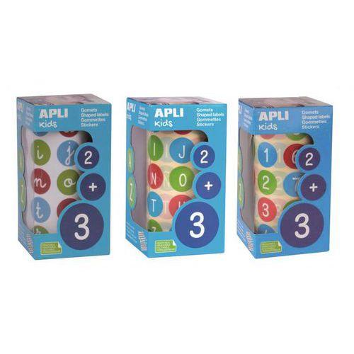 Illustration de : Etui 3 rouleaux gommettes chiffres minuscules majuscules - Apli Kids