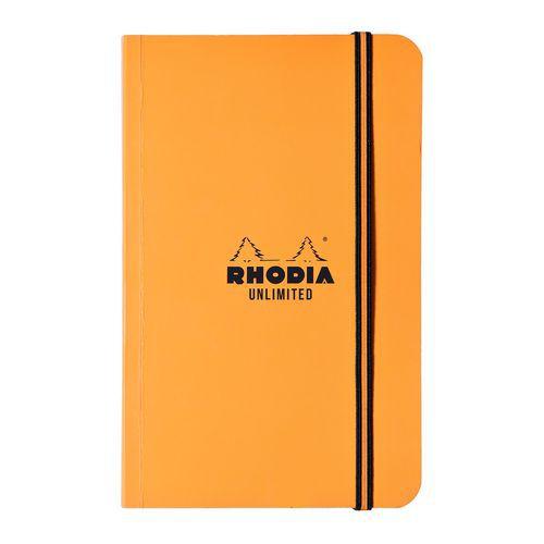Illustration de : Carnet orange souple élastique petits carreaux, cadre en-tête - Rhodia