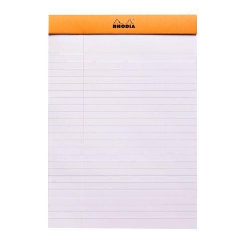Illustration de : Bloc agrafé orange ligné 150 feuillets - Rhodia